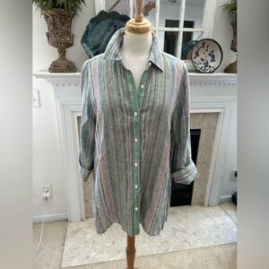 Boho Chic Linen Striped Button-Up Shirt